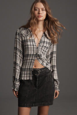 SUNCOO FAIRO BELTED DENIM MINI SKIRT 
