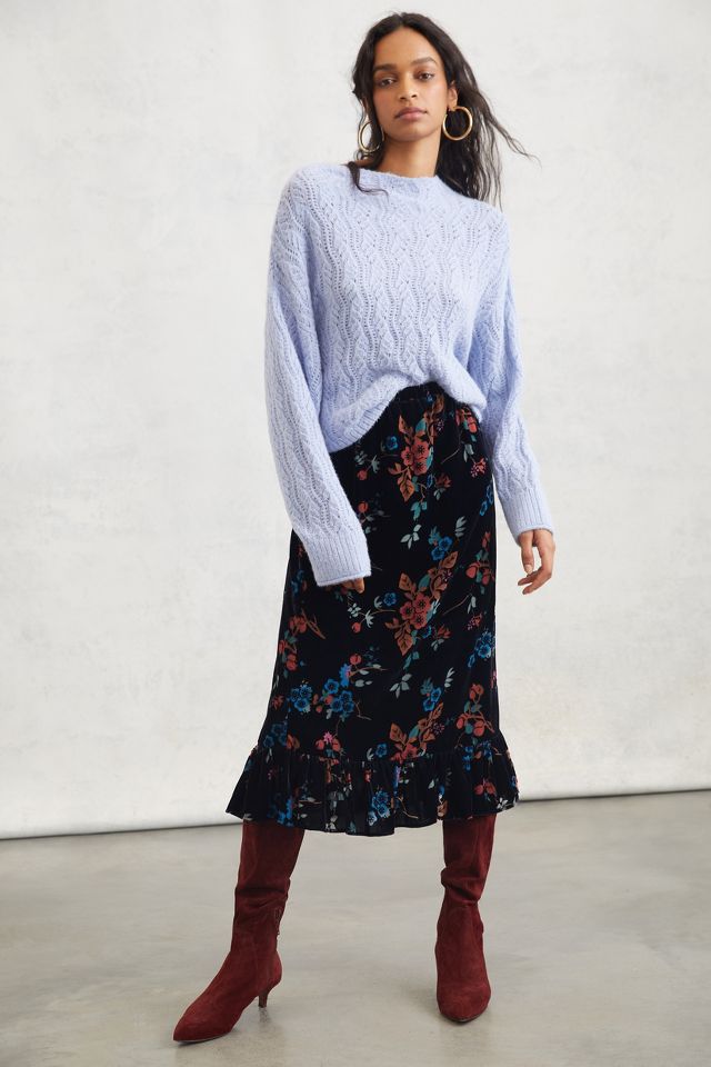 Velvet floral midi clearance skirt