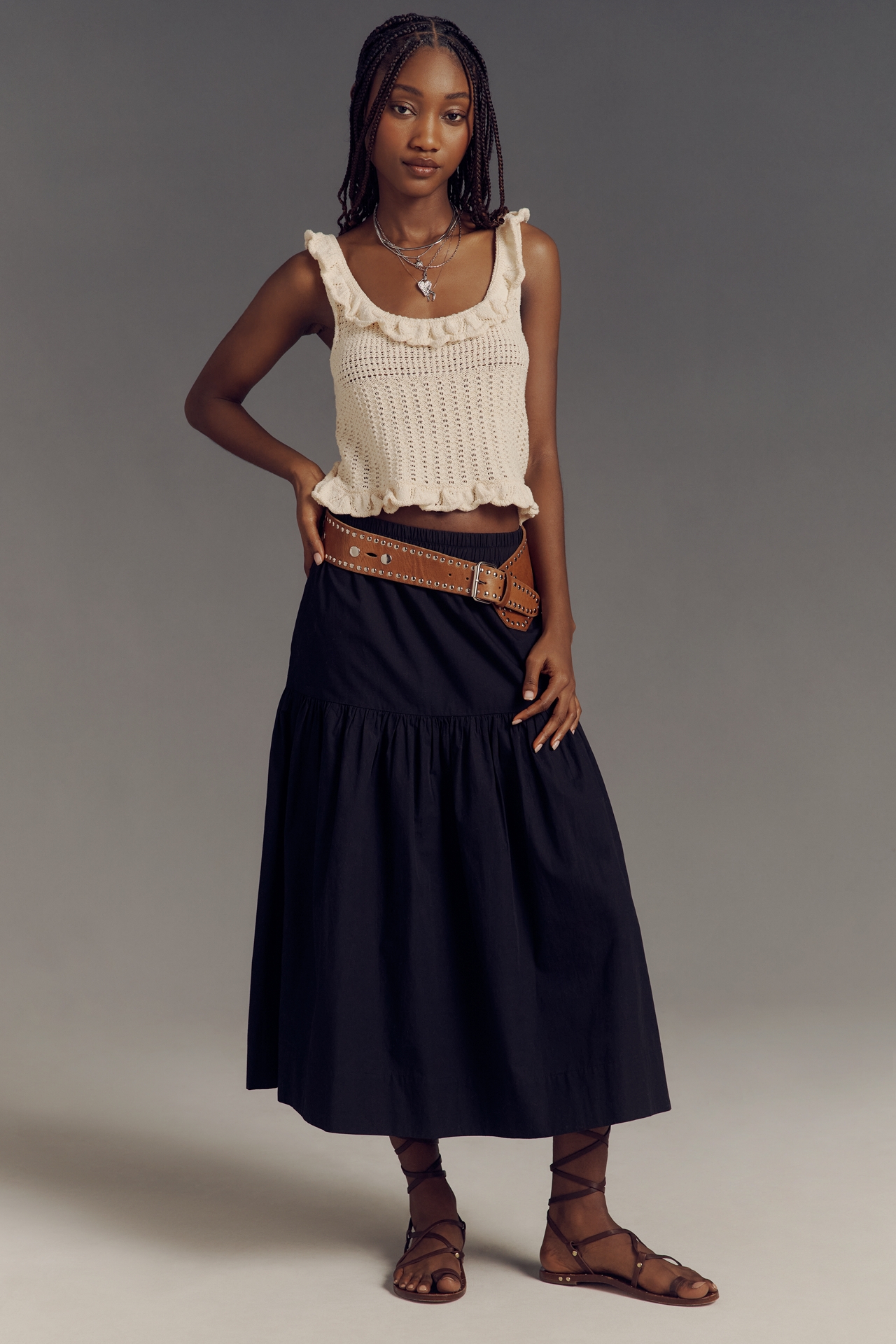 Sanctuary Poplin Prairie Tiered Midi Skirt