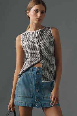 All Buttoned Up Utility Denim Mini Skirt