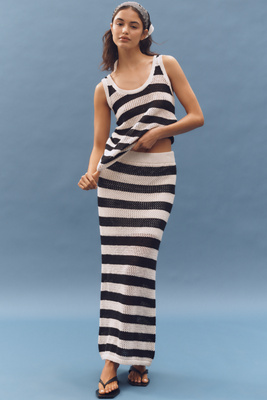 Sanctuary Stripe Crochet Maxi Sweater Skirt