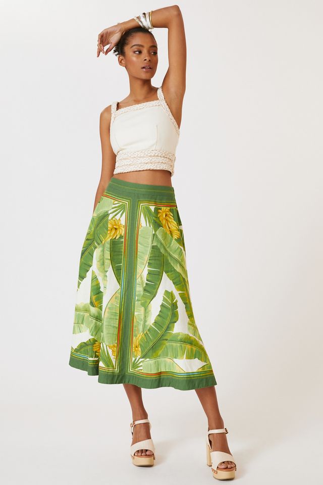 Farm Rio Fresh Forest Scarf Midi Skirt | Anthropologie