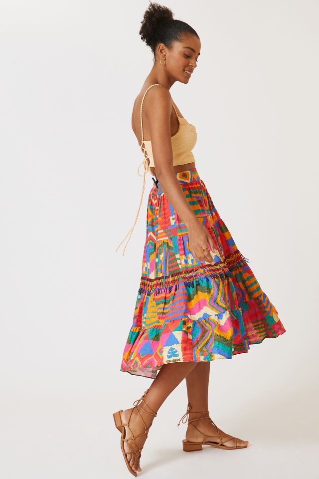 Farm Rio Printed Patchwork Midi Skirt Anthropologie