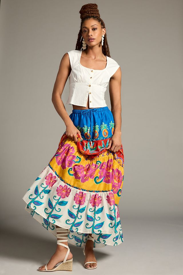 Farm Rio Printed Tiered Maxi Skirt | Anthropologie