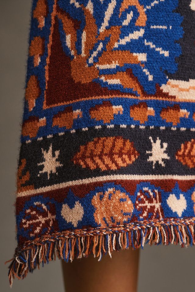 Farm Rio Nature Beauty Blue Scarf Knit Midi Skirt | Anthropologie