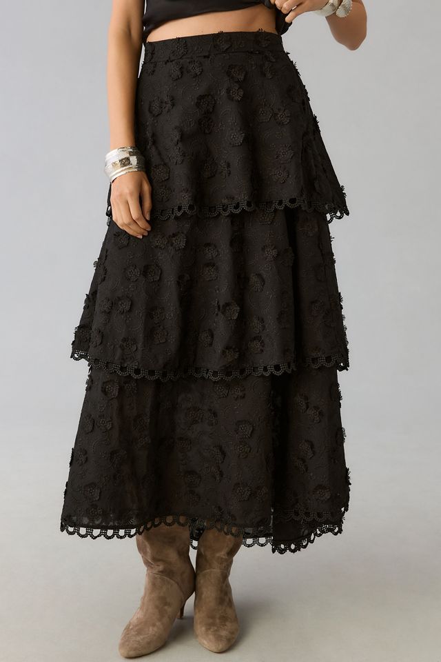 Farm Rio 3D Flower Tiered Midi Skirt #1