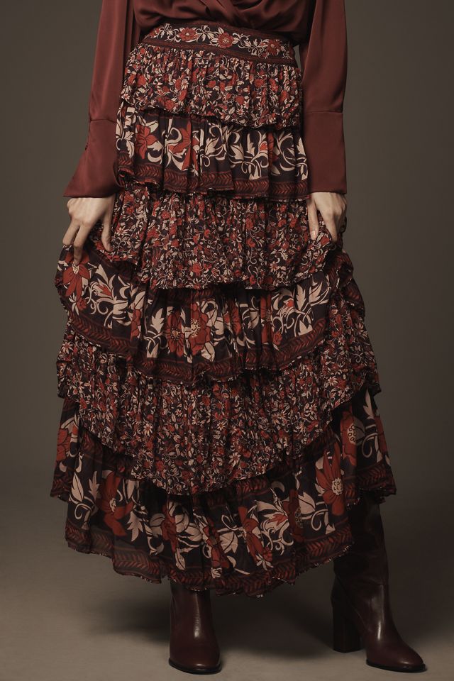 Farm Rio Chelsea Garden Ruffle Midi Skirt #1