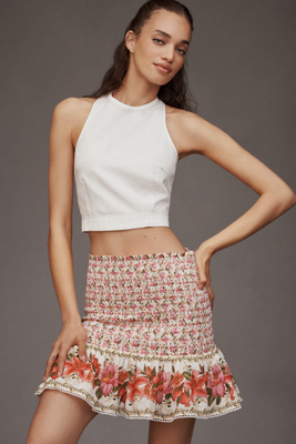 FARM RIO SUMMER FRUIT SMOCKED MINI SKIRT 