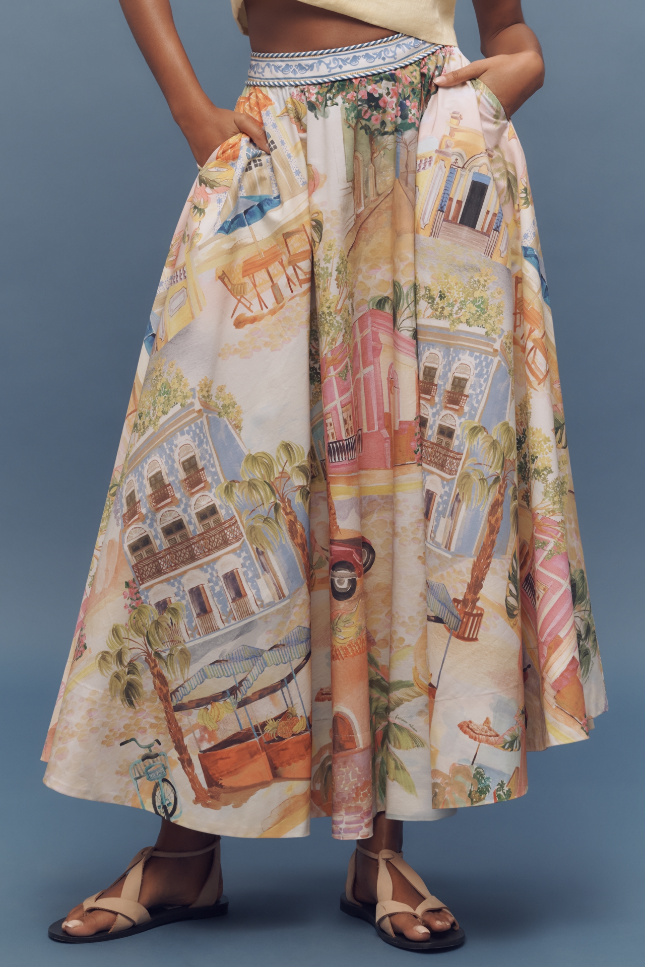 Farm Rio Aracati Printed Poplin Midi Skirt