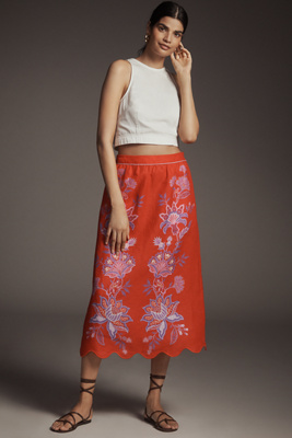 スカート FARM Rio SS25 Cream linen blend skirt (332942 L0029) Multi Printed linen-blend midi skirt | FARM RIO | NET-A-PORTER