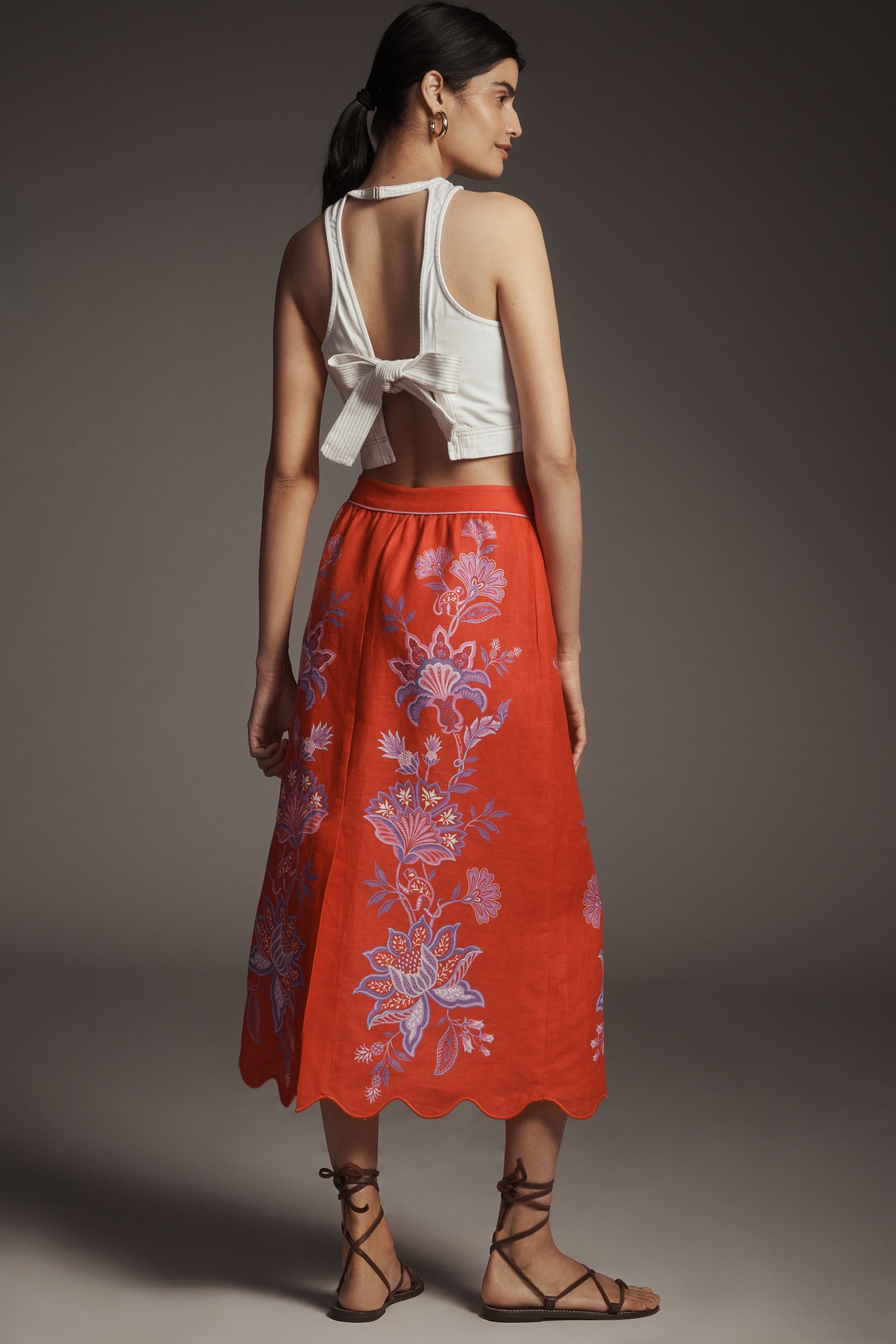 Farm Rio Porcelain Garden Linen Midi Skirt
