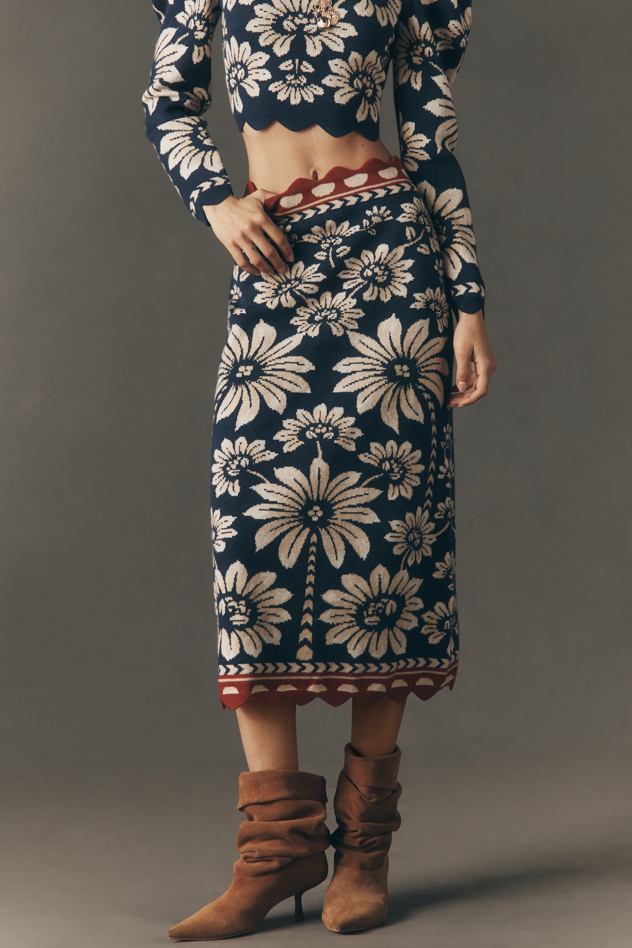 Farm Rio Luna Midi Sweater Skirt