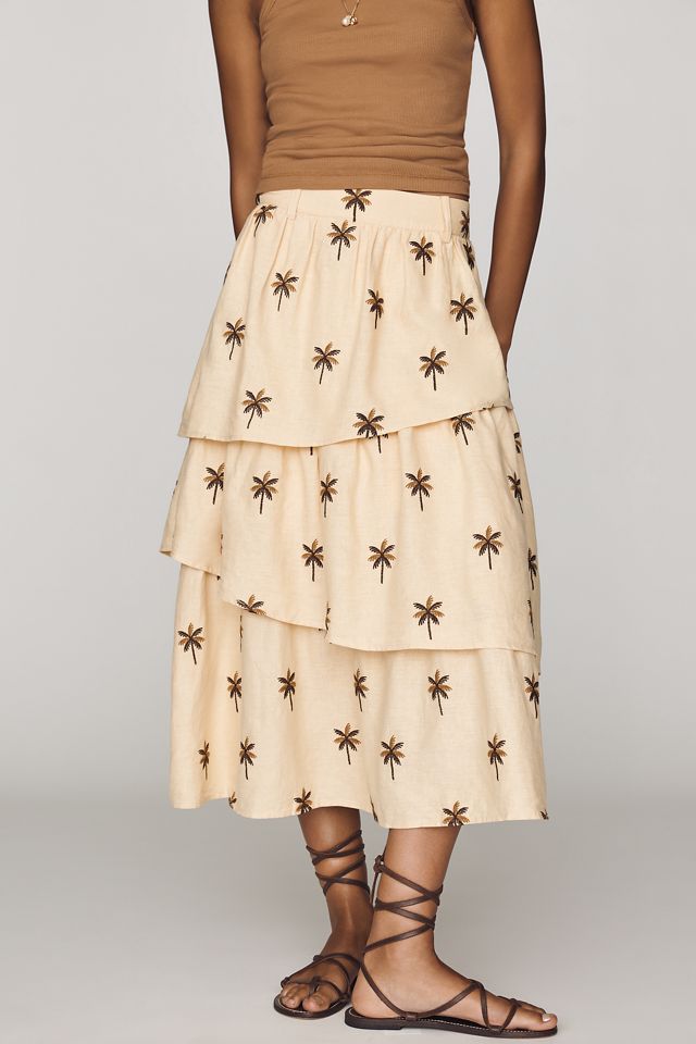 Farm Rio Embroidered Sand Midi Skirt #1