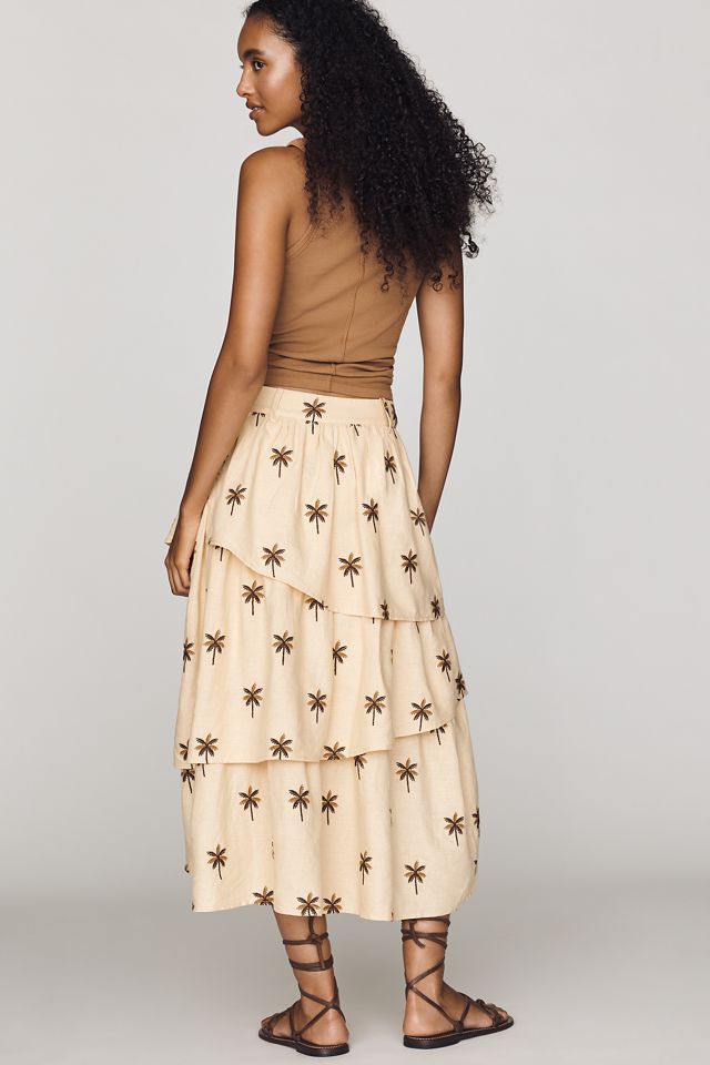 Farm Rio Embroidered Sand Midi Skirt #3