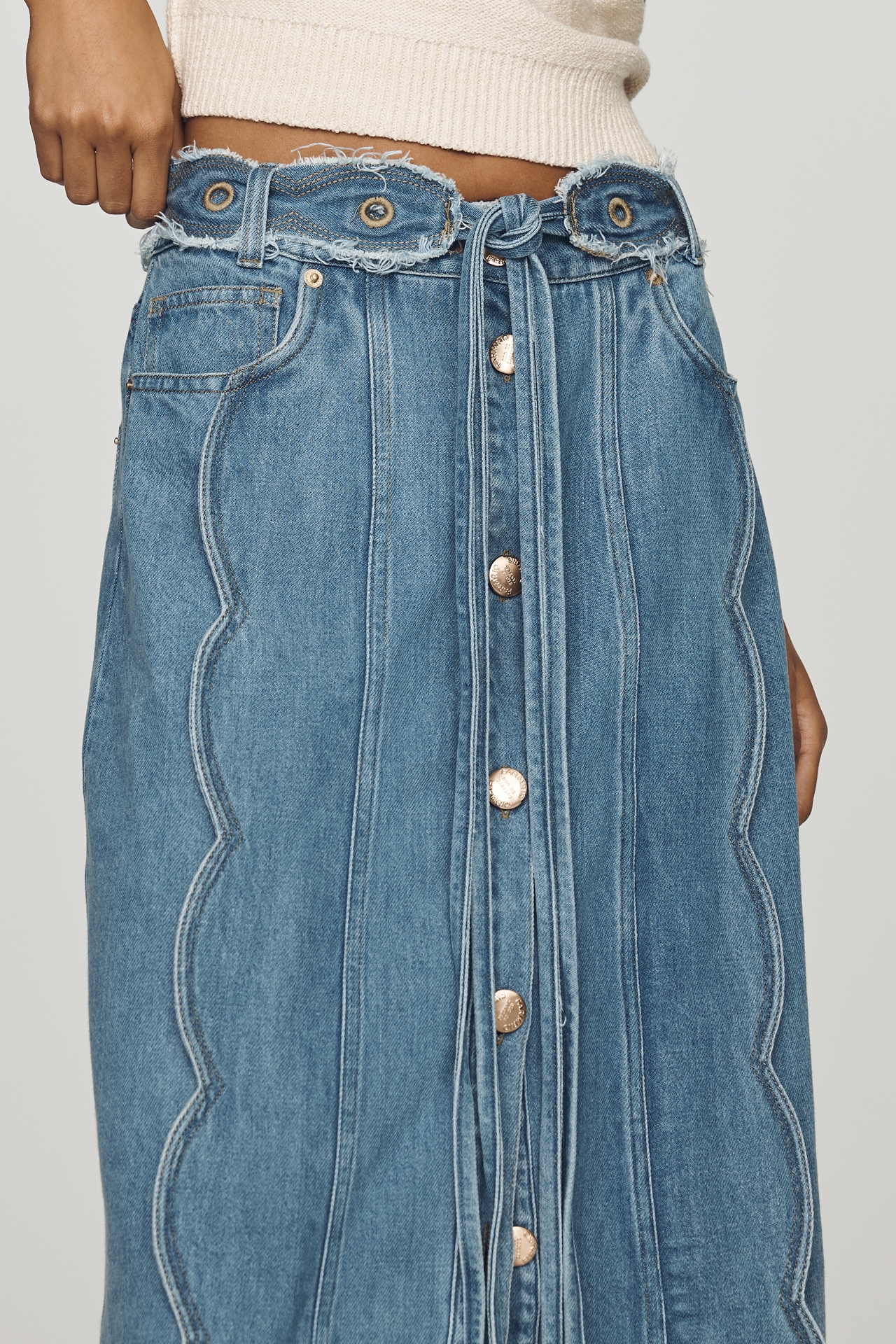 Farm Rio Ora Denim Midi Skirt