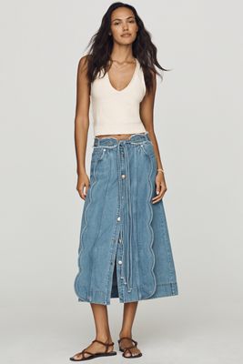 Farm Rio Ora Denim Midi Skirt
