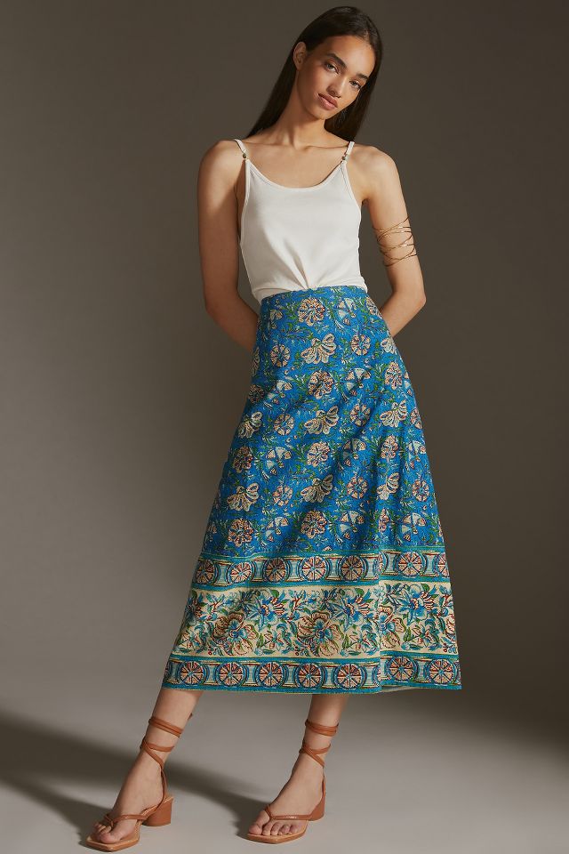 Love The Label Frannie Blue Midi Skirt | Anthropologie