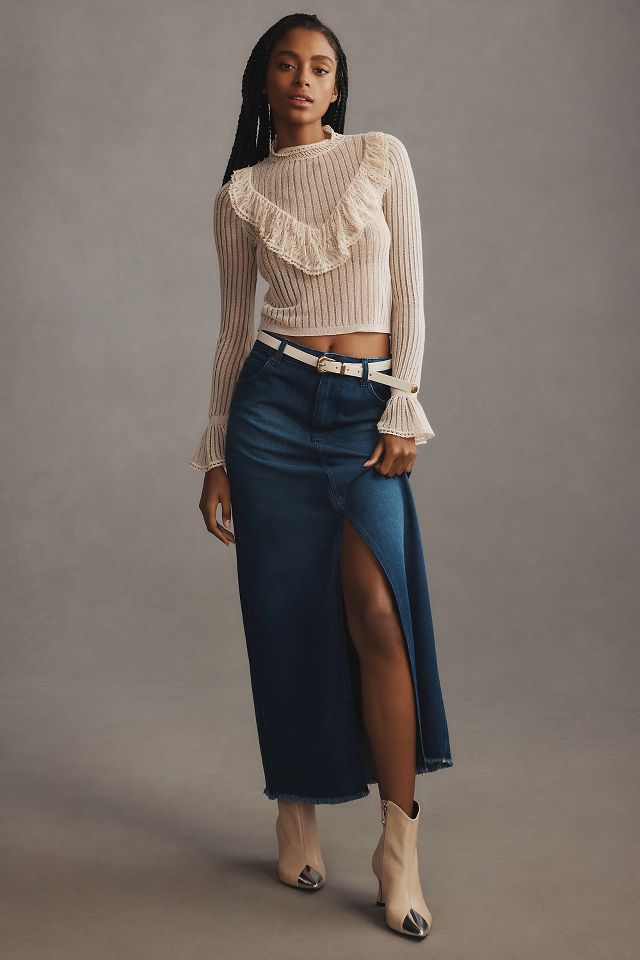 The Madi Front-Slit Denim Skirt by Pilcro