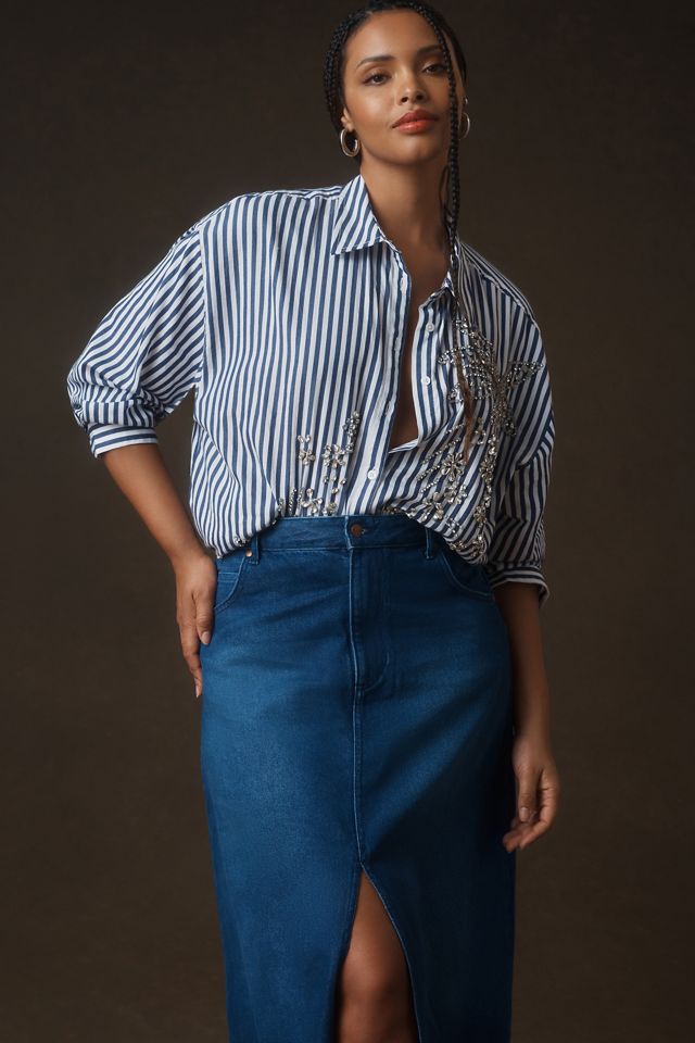 The Madi Front-Slit Denim Skirt by Pilcro | Anthropologie