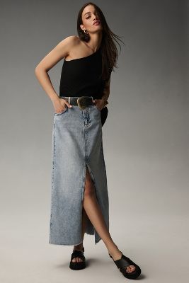 Pilcro The Madi Front-slit Denim Skirt By  In Blue