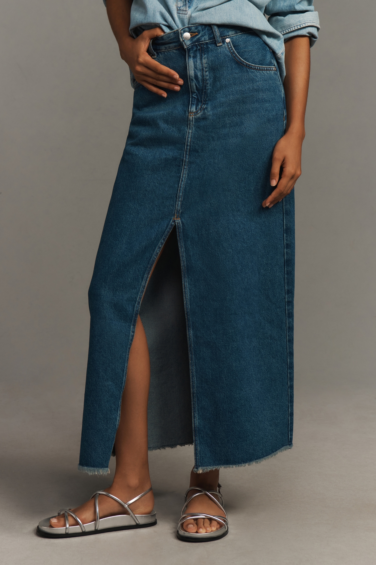 The Madi Front-Slit Denim Skirt by Pilcro