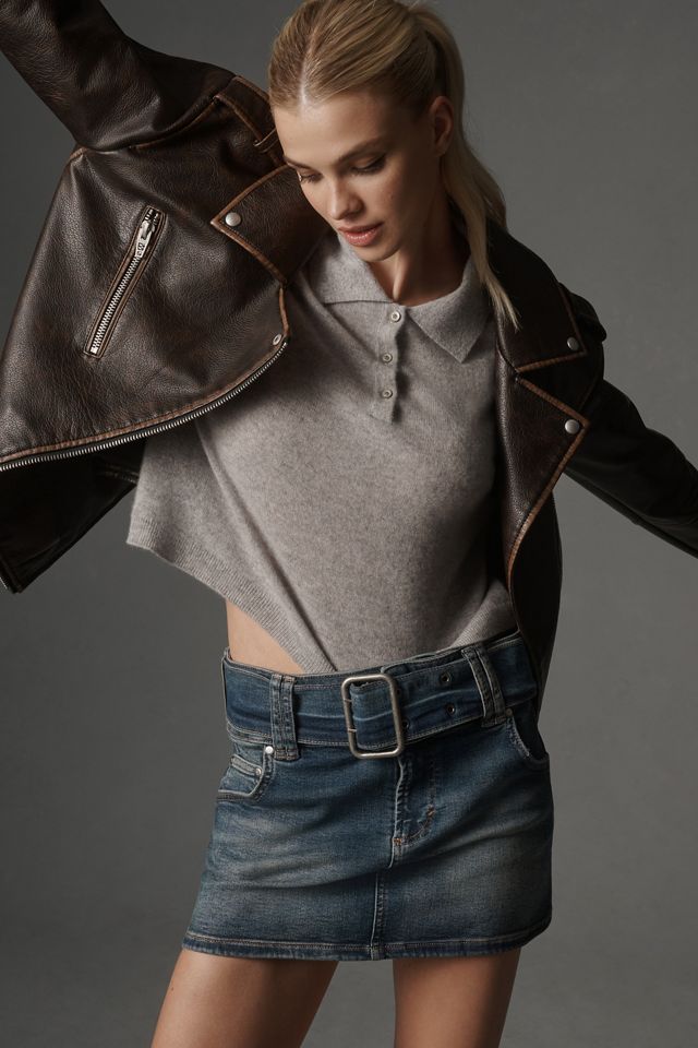 Pilcro Belted Denim Micro Skirt #4