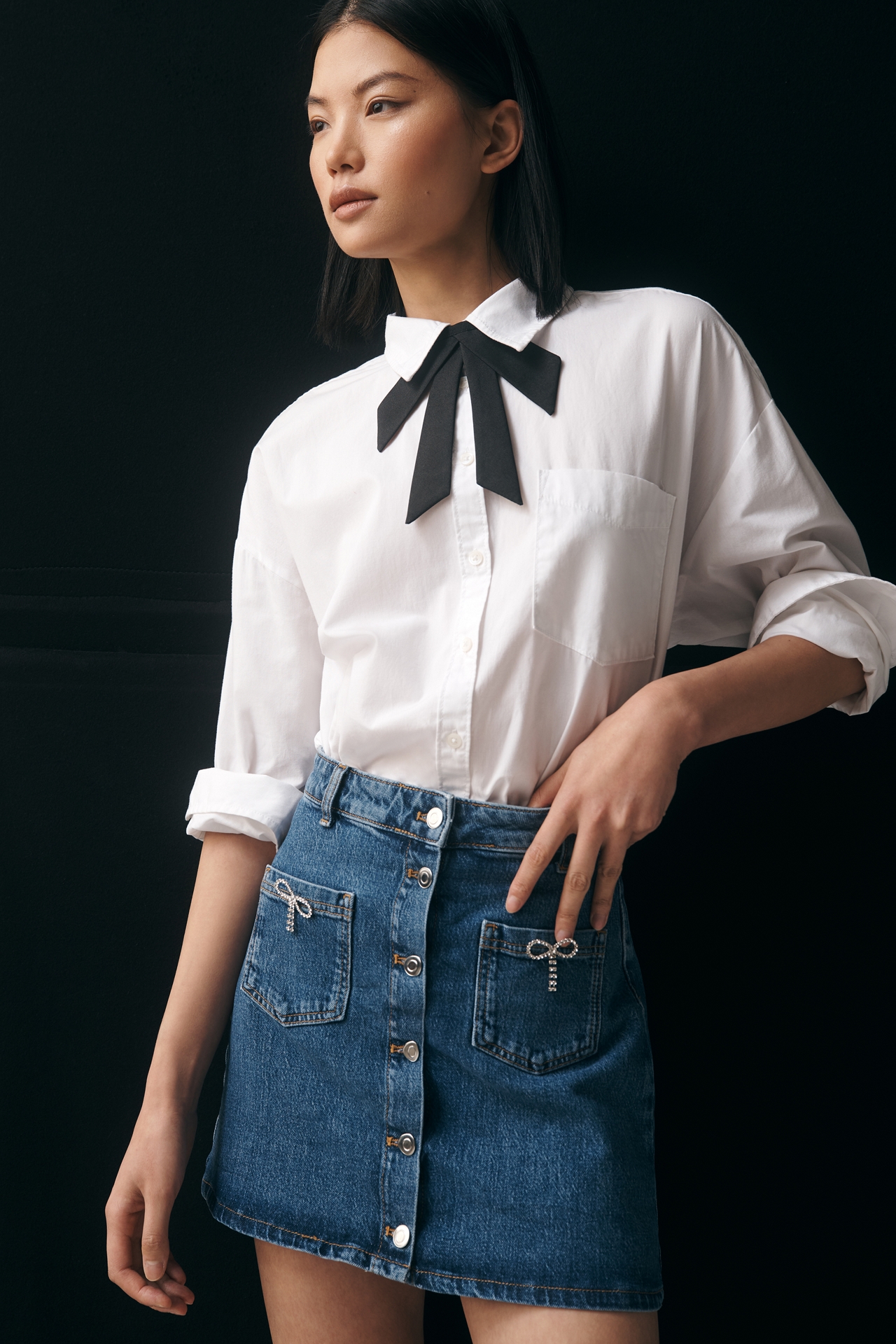 Maeve Denim Bow Mini Skirt