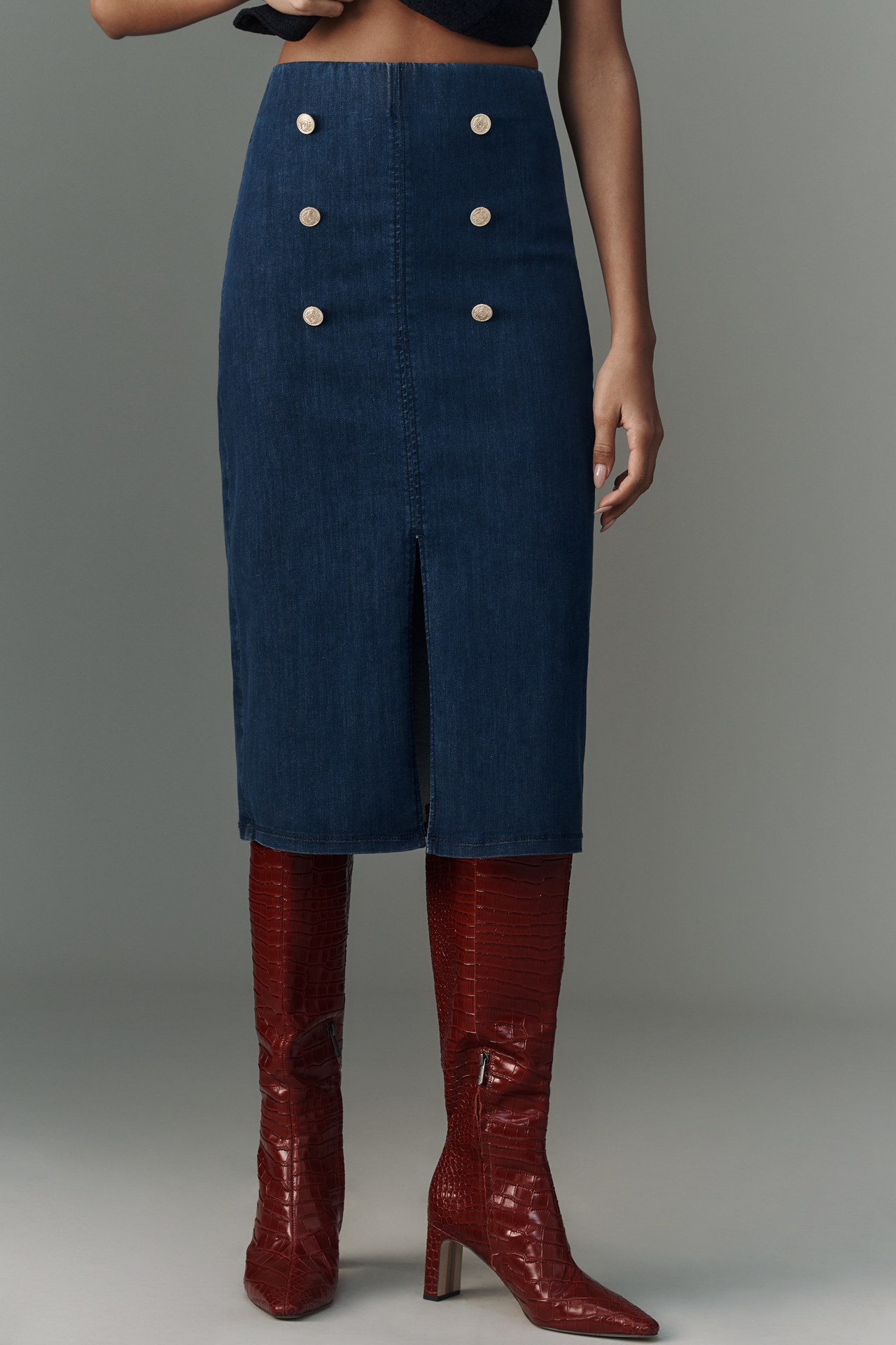 Maeve Denim Sailor Midi Skirt