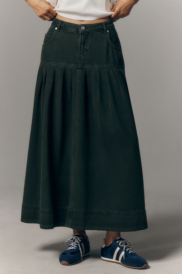 Pilcro Pleated Basque-Waist Denim Midi Skirt #1