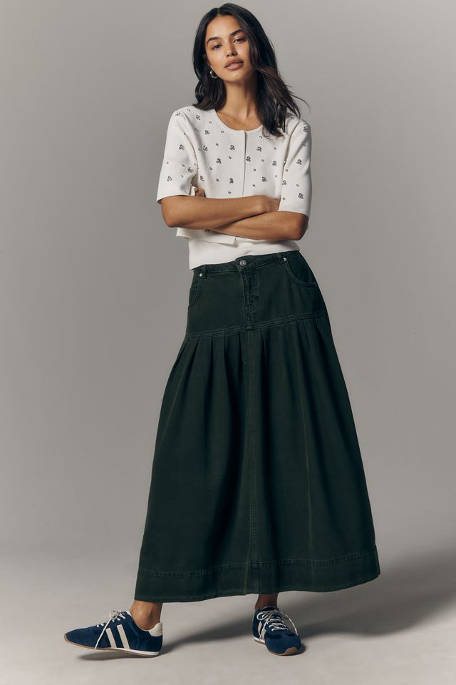 Pilcro Pleated Basque-Waist Denim Midi Skirt #2
