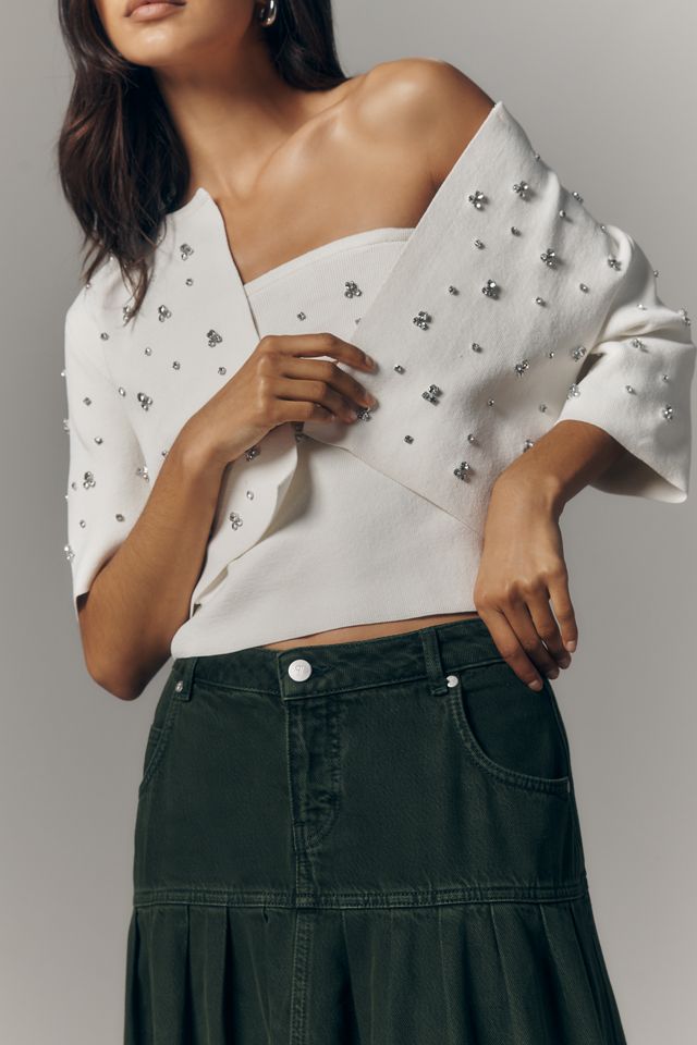 Pilcro Pleated Basque-Waist Denim Midi Skirt #3