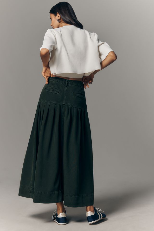 Pilcro Pleated Basque-Waist Denim Midi Skirt #4