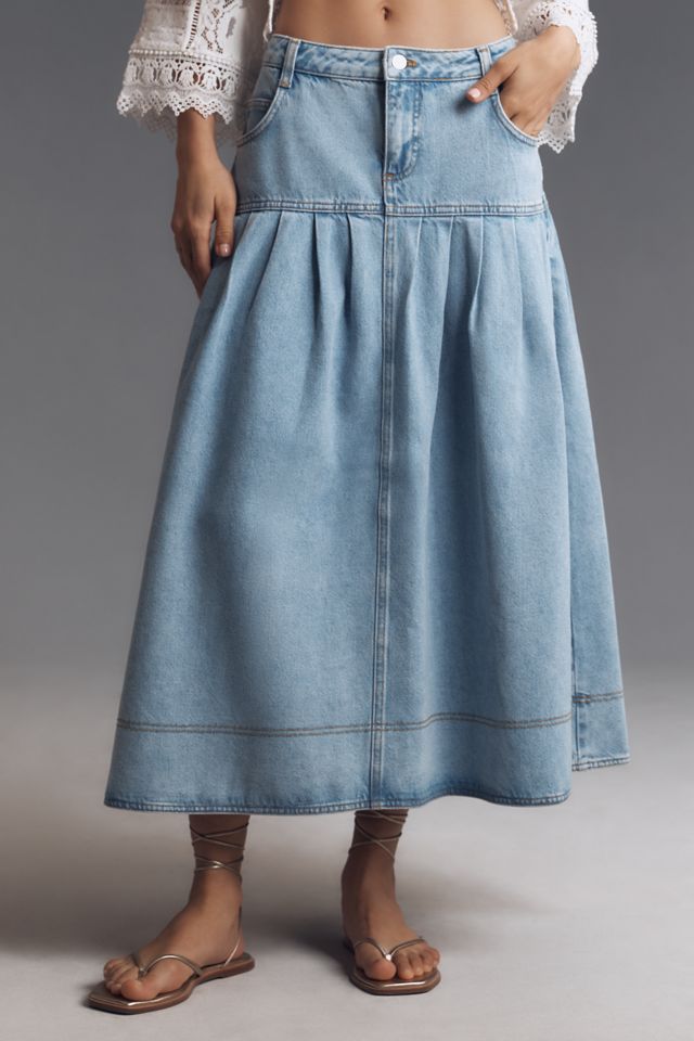 Pilcro Pleated Basque-Waist Denim Midi Skirt #2
