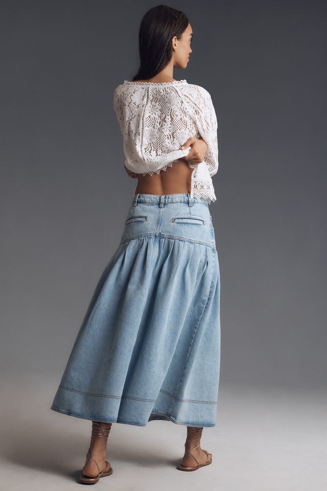 Pilcro Pleated Basque-Waist Denim Midi Skirt #3