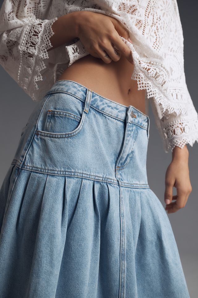 Pilcro Pleated Basque-Waist Denim Midi Skirt #4