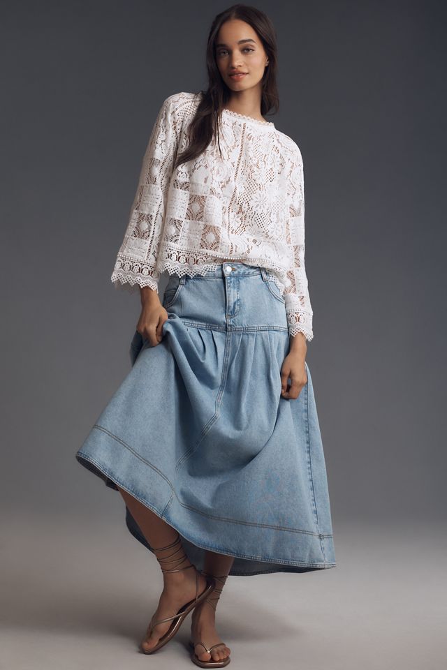 Pilcro Pleated Basque-Waist Denim Midi Skirt #1