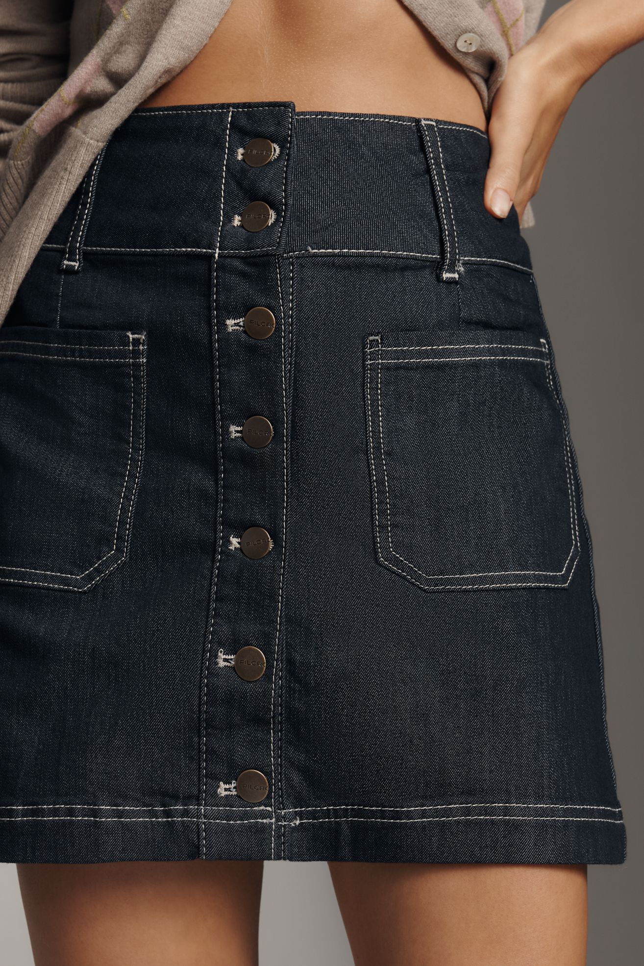 Pilcro Button-Front Denim Mini Skirt