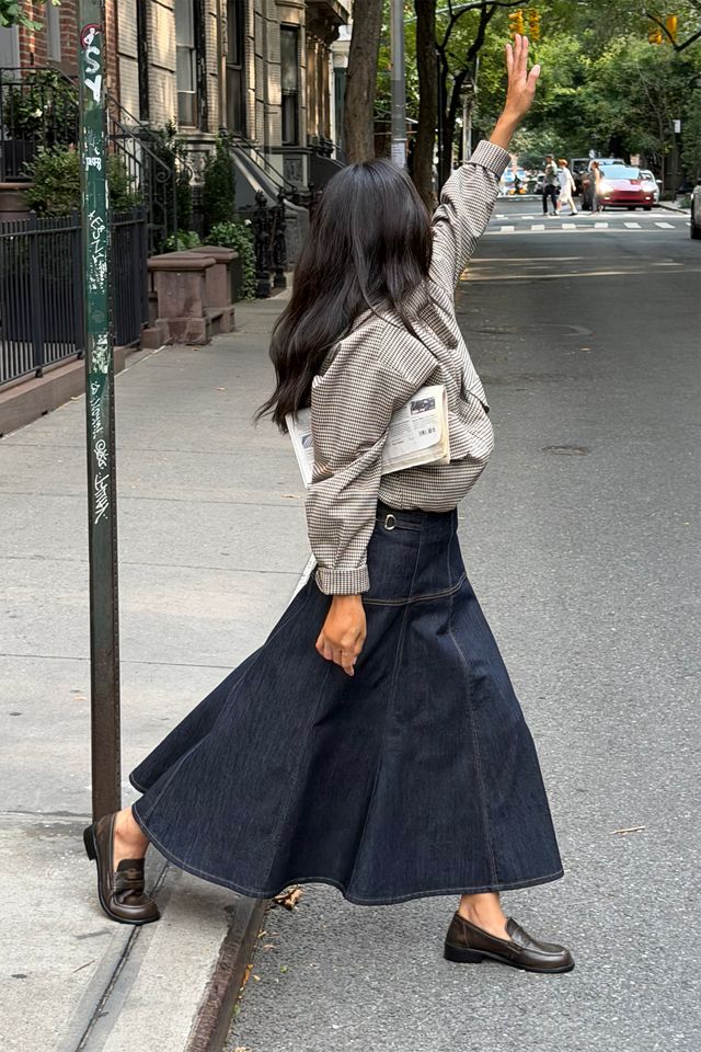 Maeve Twyla Paneled-Denim Midi Skirt | Anthropologie