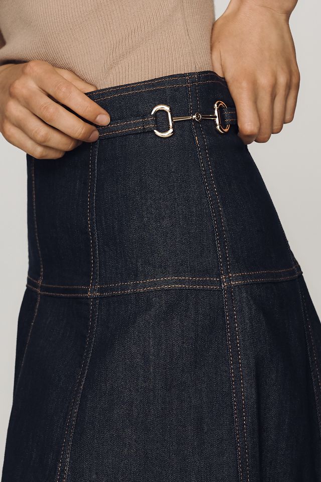 Maeve Twyla Paneled-Denim Midi Skirt #1