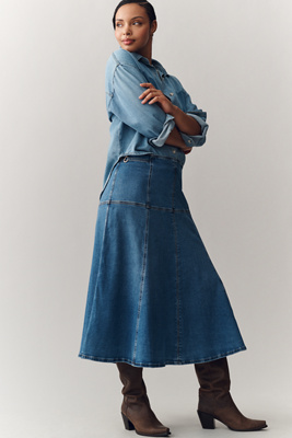Waisted Denim Maxi Skirt