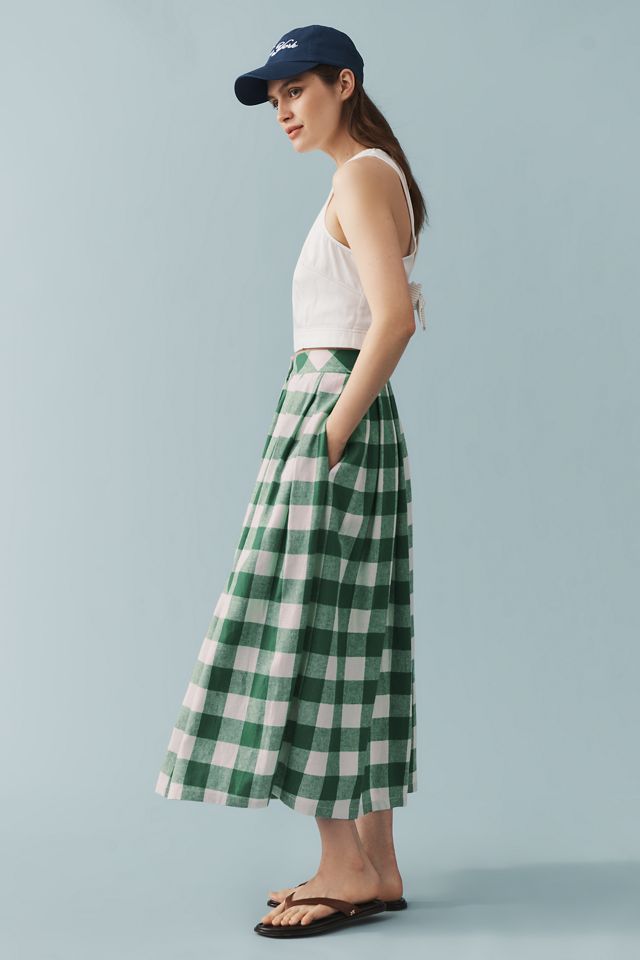 Hunter Bell Eva Linen Blend Button-Front Gingham Midi Skirt #2