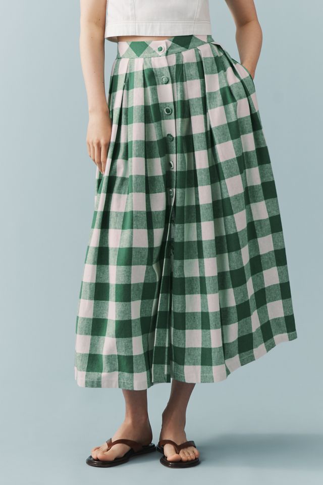 Hunter Bell Eva Linen Blend Button-Front Gingham Midi Skirt #3
