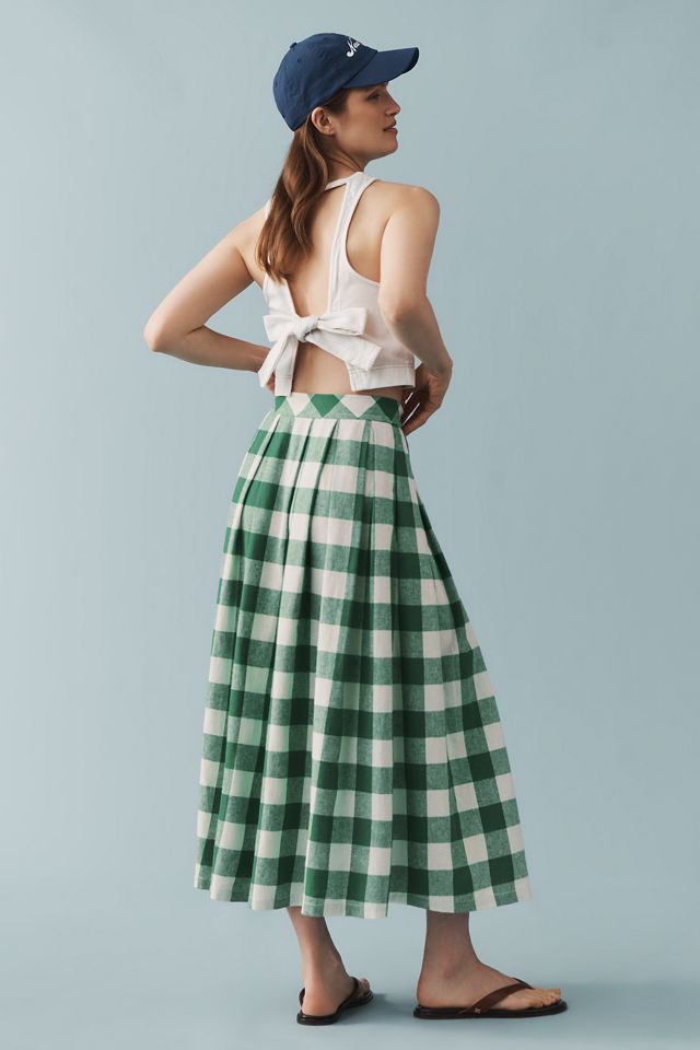 Hunter Bell Eva Linen Blend Button-Front Gingham Midi Skirt #4