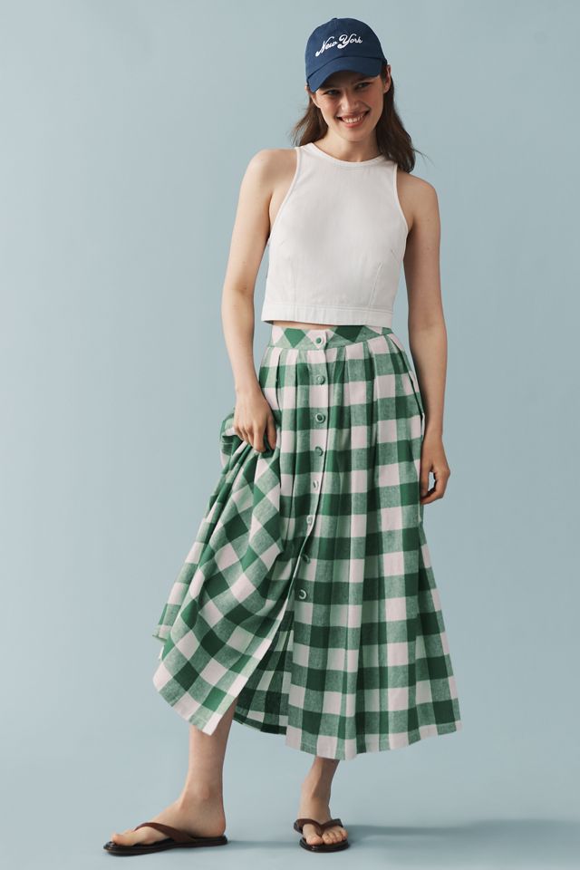 Hunter Bell Eva Linen Blend Button-Front Gingham Midi Skirt #1