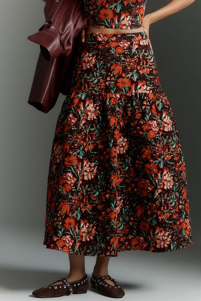 Hunter Bell Remy Floral Velour Midi Skirt