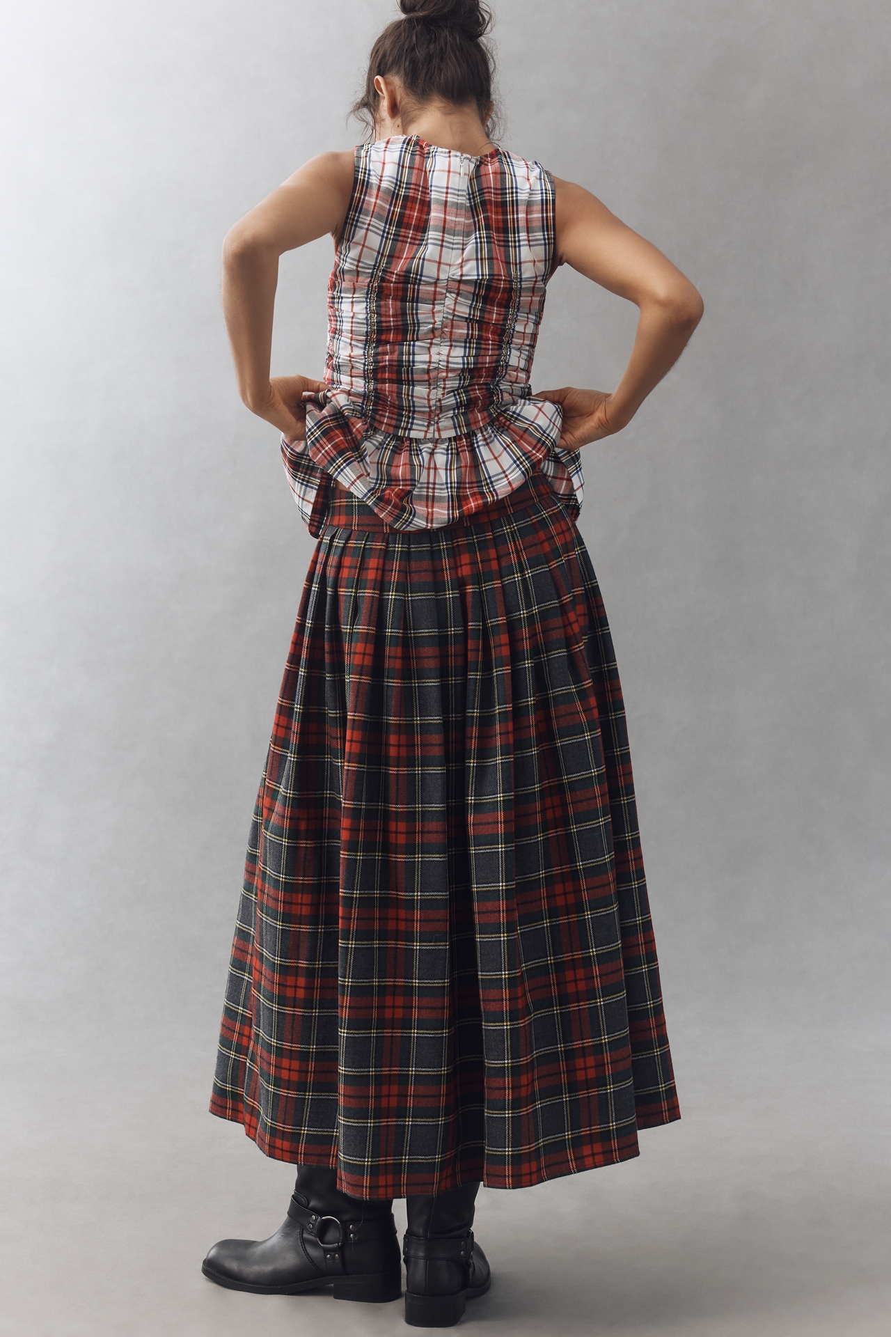 Hunter Bell Dominic Pleated Wool Midi Skirt