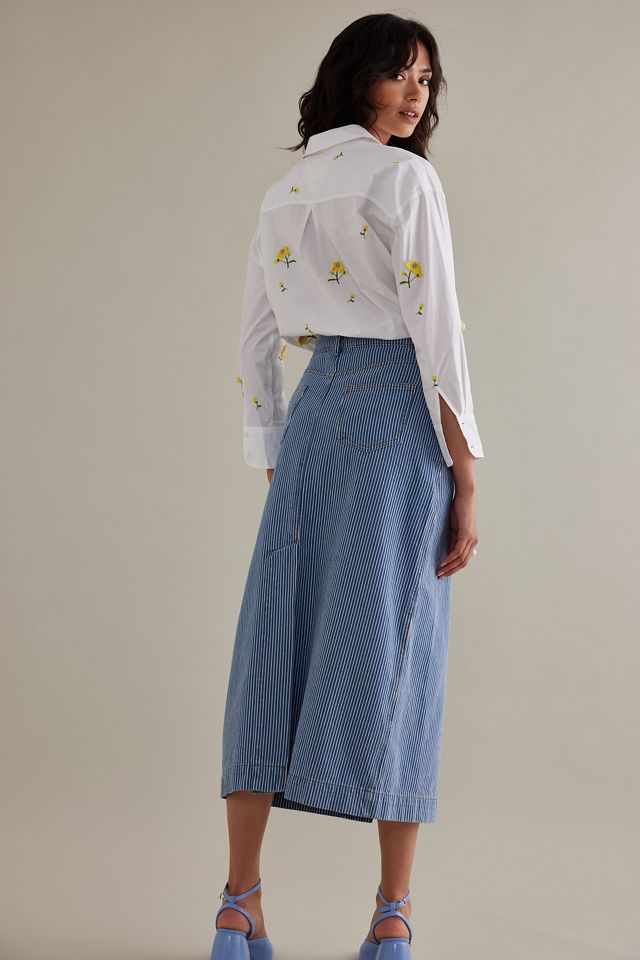 Gonna di Jeans Midi a Righe Hickory Damson Madder #1