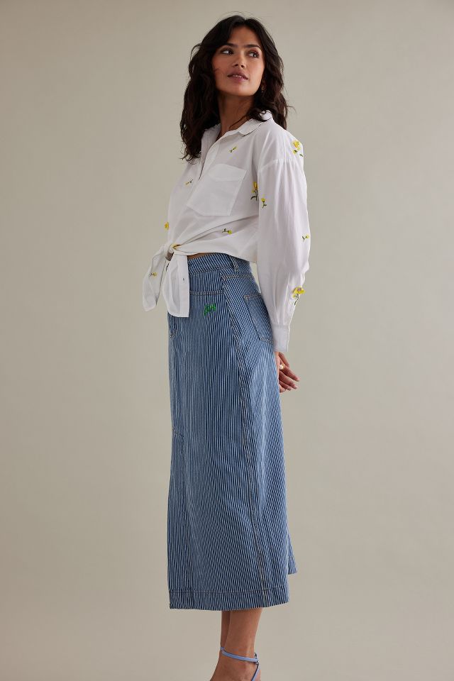 Damson Madder Hickory Stripe Denim Midi Skirt | Anthropologie FR