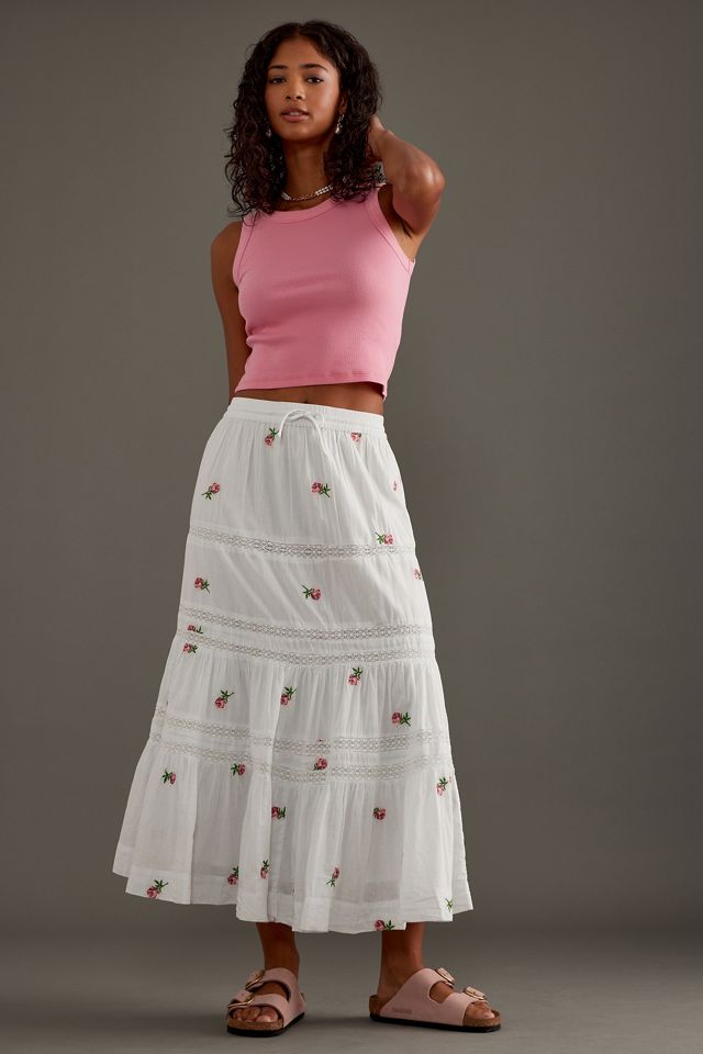 Damson Madder Eden Floral Embroidered Midi Skirt | Anthropologie UK