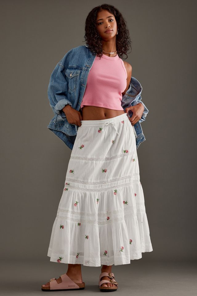 Damson Madder Eden Floral Embroidered Midi Skirt | Anthropologie UK